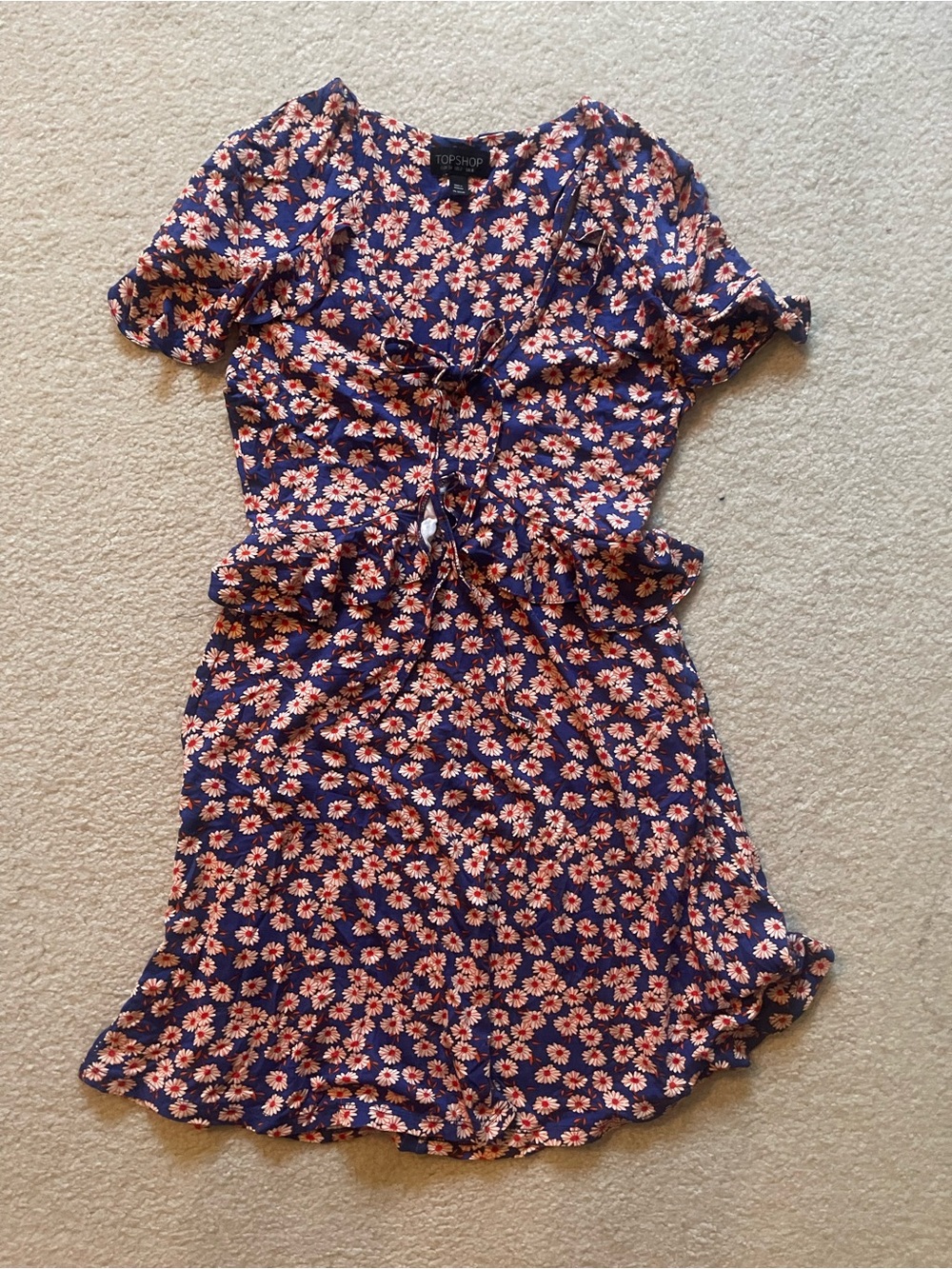 Topshop Navy Floral Mini Dress with Pink Daisies